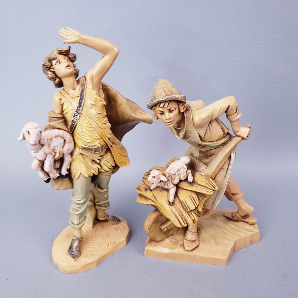 Fontanini Nativity Shepherds Micah w/ Lamb #317 & Shepherd w/ Wheelbarrow #326
